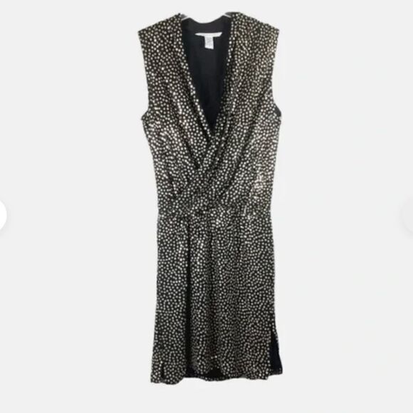Diane von Furstenberg Issie Dress Embellished black gold sequin silk size 4 - Picture 1 of 16